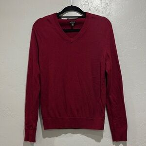 Express Red V-Neck Sweater with Ribbed Cuffs